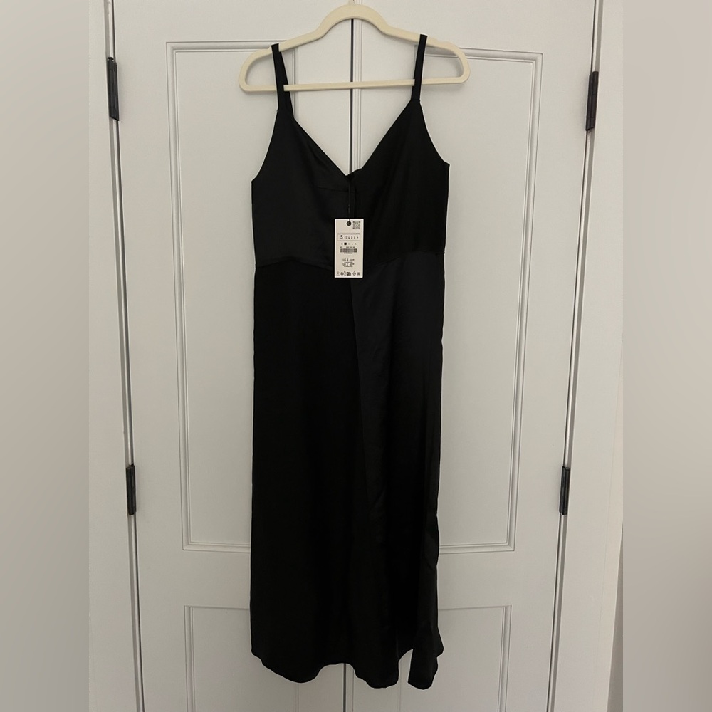 Black Slip Midi Dress with Spaghetti Straps